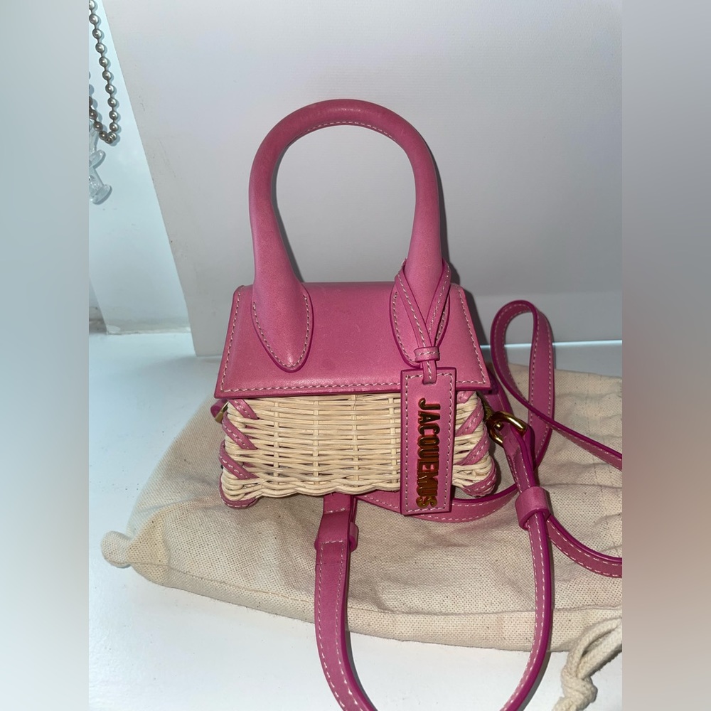 Jacquemus - Le Chiquito Wicker and Leather Top Handle Bag Pink